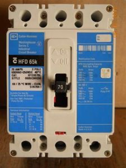 Cutler Hammer (HFD3070L) 70 Amp 65K Circuit Breaker, New Surplus in Original Box