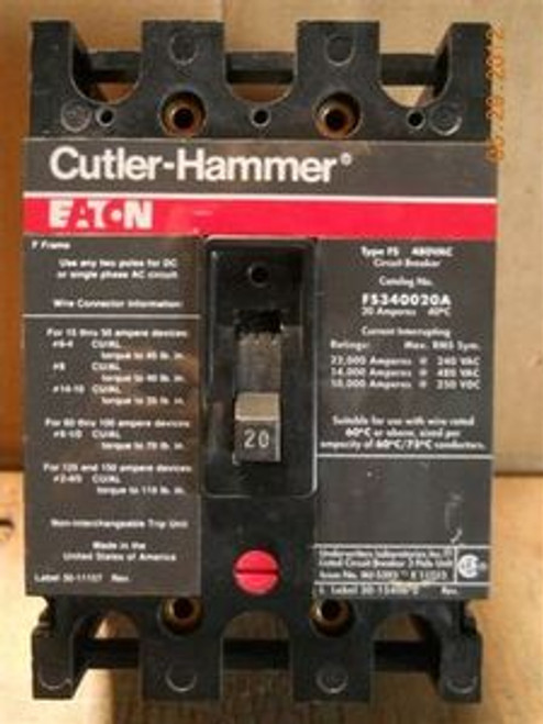 Cutler Hammer (FS340020A) 20 Amp Circuit Breaker, New Surplus