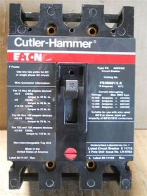 Cutler Hammer (FS360015A) 15 Amp 600 Volt Circuit Breaker, New Surplus