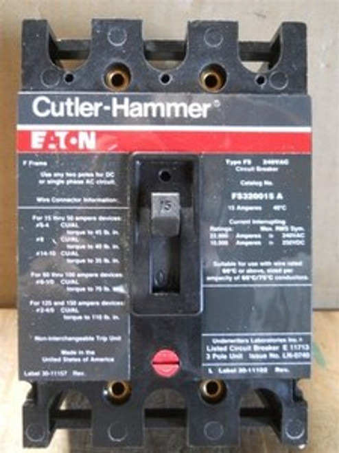 Cutler Hammer (FS320015A) 3 Pole 15 Amp Circuit Breaker, New surplus