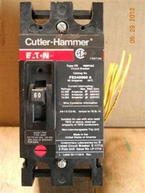 Cutler Hammer (FS240060A) 60 Amp Circuit Breaker W/ SHNT Shunt Trip, New Surplus