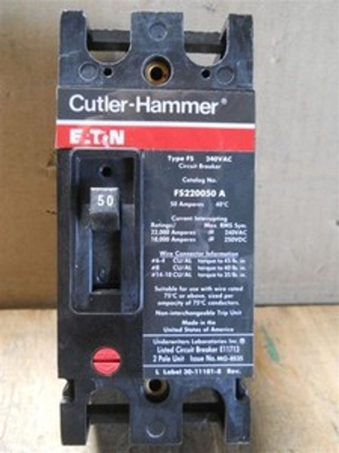 Cutler Hammer (FS220050A) 2 Pole 50 Amp Circuit Breaker, New Surplus