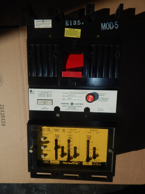 General Electric THJS3605DG3A3 500 Amp. 3 Pole, 600 V.AC LSG Functions w/ Fault Trip Indicator Solid State Versatrip New Surplus / Take Out