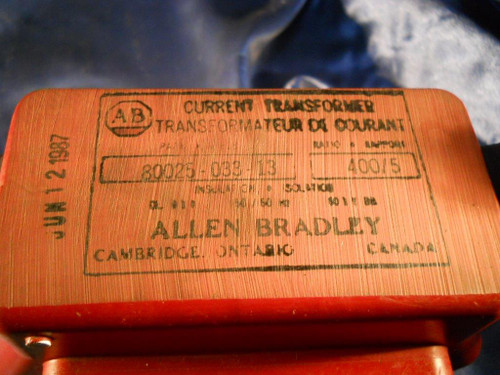Allen Bradley (80025-033-13) Current Transformer, Ratio 400/5, 50/60, Used