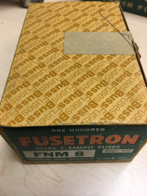 Fusetron Dual-Element Fuses, Midget Type, FNM 8, Box of 100, New