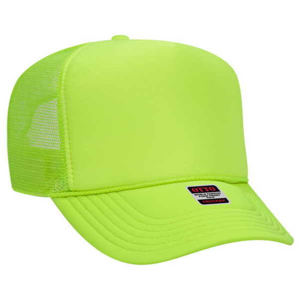 High Crown Mesh Back Trucker Hat - Solid Neon: A trendy and stylish must-have accessory. Shop now!