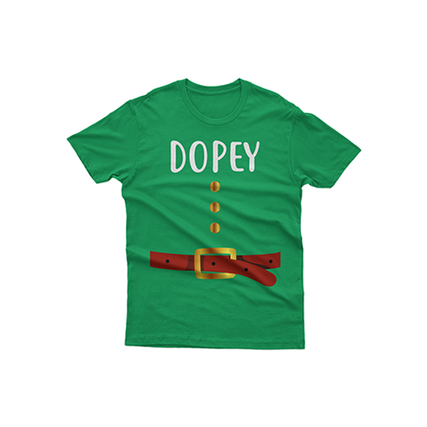 Dopey costume t-shirt in toddler, youth, and men’s sizes, featuring a soft, comfortable fabric and a fun printed design inspired by Dopey from Snow White and the Seven Dwarfs. Perfect for Halloween and themed events.