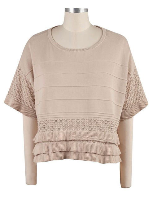 Emily Ribbed Sweater with Ruffle Detail - Camel