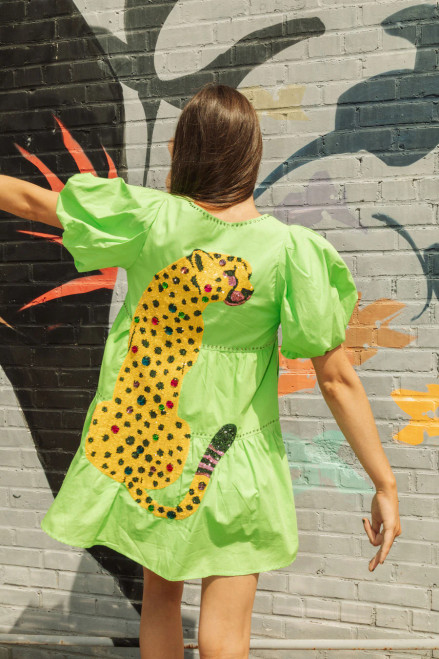 Sequin Leopard Back Dress - Green Sequin Leopard Back Dress - Green