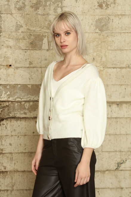 Jewelry Button Reversible Top or Cardigan - Ivory