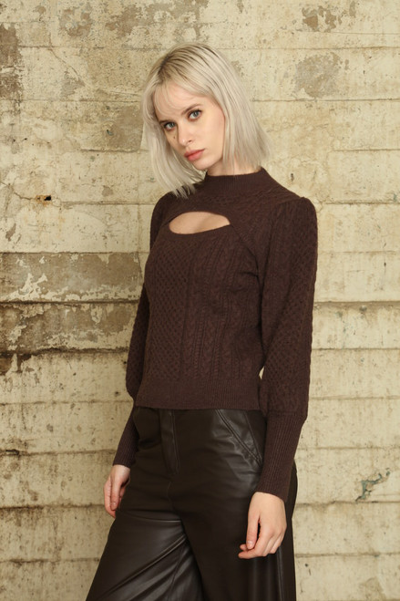Chest Cut Out Sweater - Brown