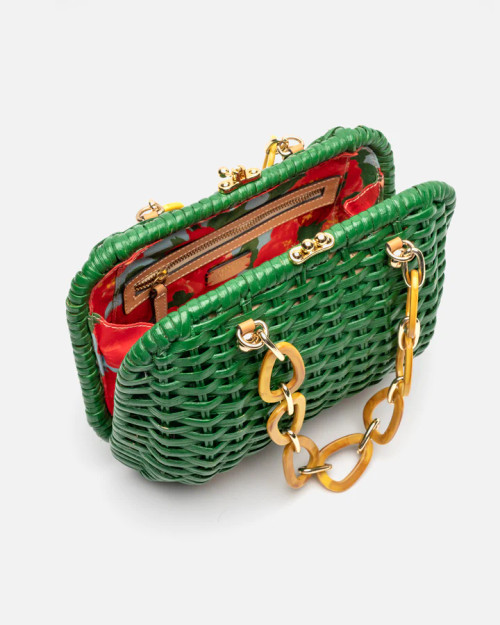 Hen Bag Peony Wicker with Chain - Green