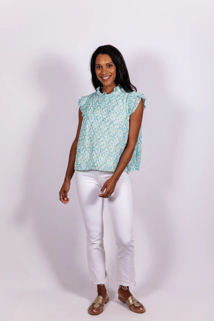 Ruffle Neck Top - Medallion - Monkee's of Peachtree Battle