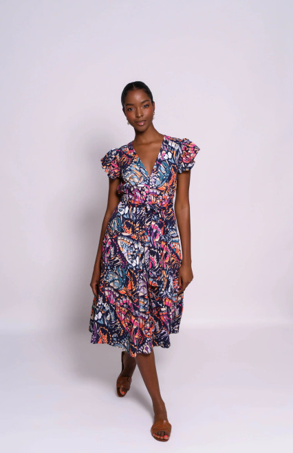 Journi Dress - Navy Rainbow Butterfly 