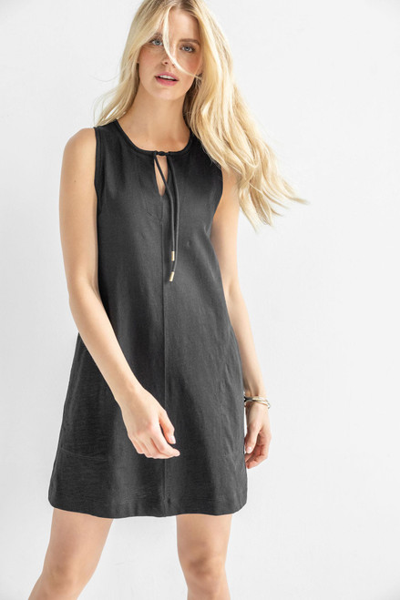 Split Neck Sleeveless Dress - Black 