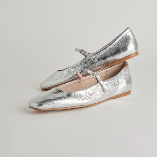 Reyes Ballet Flats - Silver Distressed Leather 