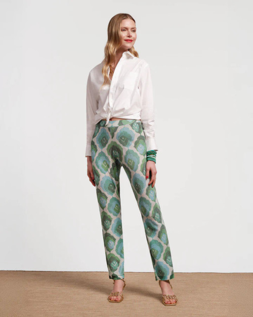 Robbie Pant - Graphic Leaf Print Blue/Green Multi