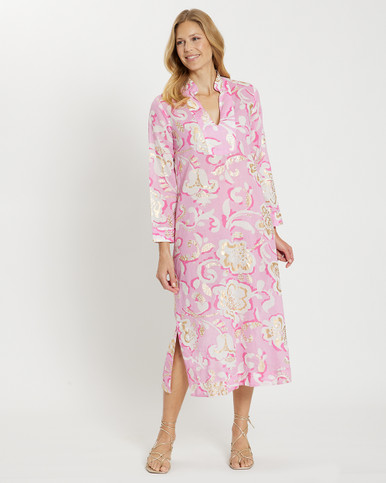 Lyra Dress - Grand Floral Pink/Gold - Monkee's of Peachtree Battle