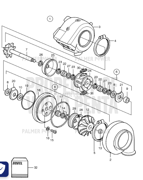 VOLVO PENTA 3802116 Turbocharger, Reman | PalmerPower