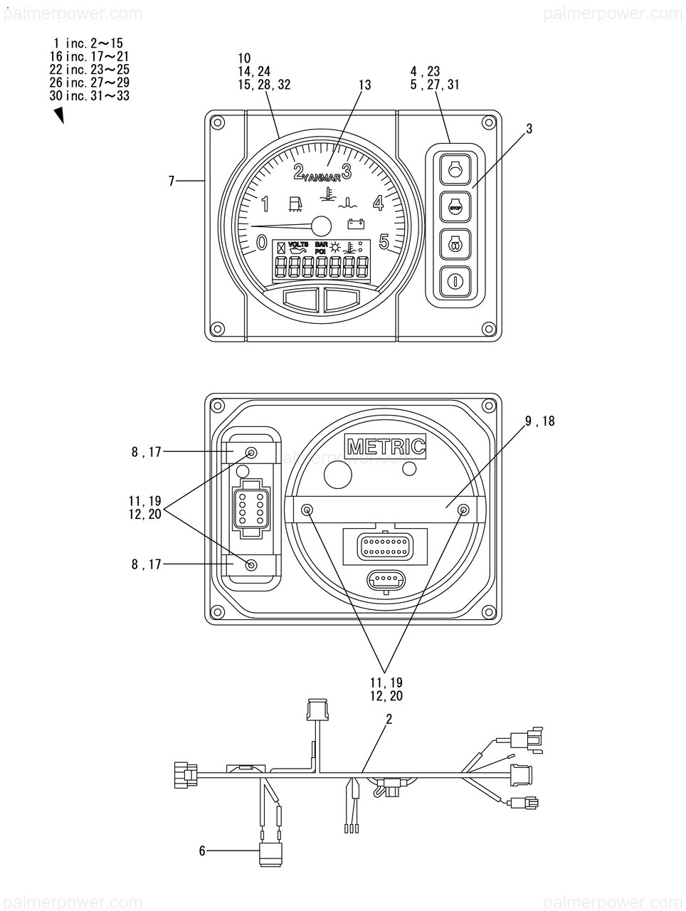 YANMAR 164100-30900 Bezel Kit, Bk Md | PalmerPower