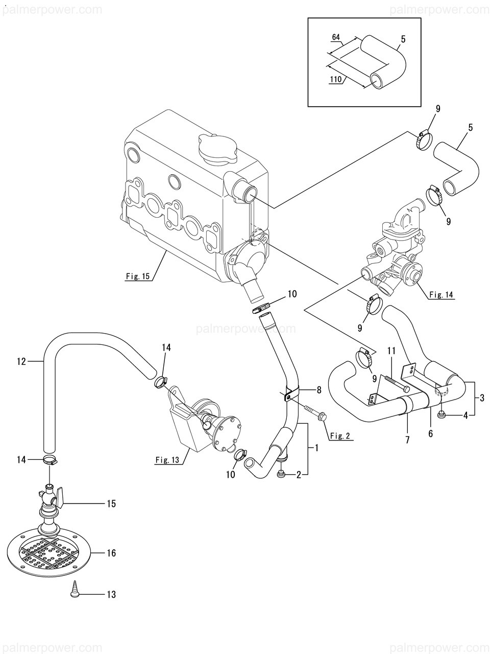 YANMAR 128990-49011 Pipe, Sea Water A | PalmerPower