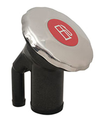 Order PERKO 0780DPGSTS 1-1/2" Sealed Ratcheting SS Scalloped Cap Fuel Fill with Metallic Decal - Angled 35°