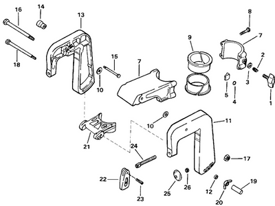 EVINRUDE-JOHNSON 114851 Clamp Screw & Stern Bracket Assy., Stbd. (Inc 13, 22, 23, 24, 25, 26)