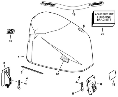 EVINRUDE-JOHNSON 214905 Decal, Front | (150Fpx, Fcx, Fc, Fx. 175Fpx, Fcx, Fc, Fx. 150Fsl, Fs. 175Fsl, Fs.) EVINRUDE-JOHNSON 214905 Decal, Front | (150Fpx, Fcx, Fc, Fx. 175Fpx, Fcx, Fc, Fx. 150Fsl, Fs. 175Fsl, Fs.)