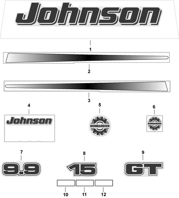 EVINRUDE-JOHNSON 350293 "Johnson" - Port, Stbd | Included With "Engine Cover Assy" EVINRUDE-JOHNSON 350293 "Johnson" - Port, Stbd | Included With "Engine Cover Assy"