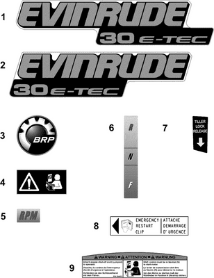 EVINRUDE-JOHNSON 354412 Decal, Start In Gear Warning EVINRUDE-JOHNSON 354412 Decal, Start In Gear Warning
