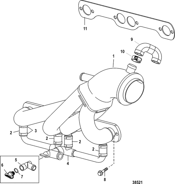 Order MERCURY _ 879288020 _ Marine Exhaust Header Assembly, Starboard Manifold (Includes Gasket And Mourting Hardware