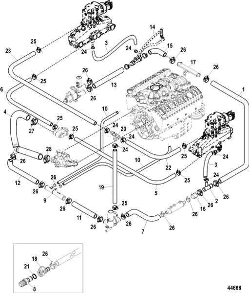 Order MERCURY _ 8M2012039 _ Hose, Cooling Tube To Y-Fitting