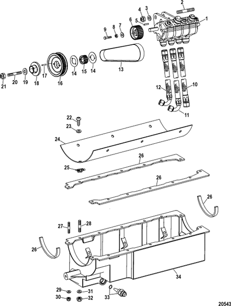 Order MERCURY _ 821284A34 _ Hose Assembly, (29.500 Inches), Straight/90 Degree Swivel Ends - Front Of Oil Pump To Rear Of Pan