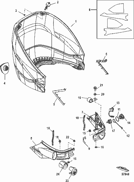 Order MERCURY 8M0100172 Front Cowl Assembly, Port And Starboard, Mercury