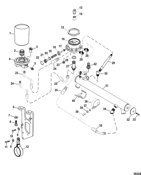 Order MERCURY _ 8M0020214 _ Hose Assembly, Oil (28.38 Inches), Cooler To Filter Base