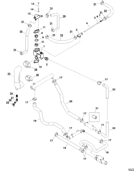 Order MERCURY _ 849937 _ Hose, Starboard - Thermostat Tee To Exhaust Top