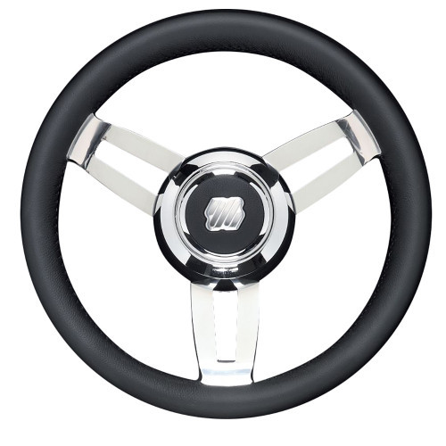 UFLEX USA MOROSINIUCHB Morosini 13.8" Steering Wheel - Black Polyurethane W-Stainless Steel Spokes Chrome Hub