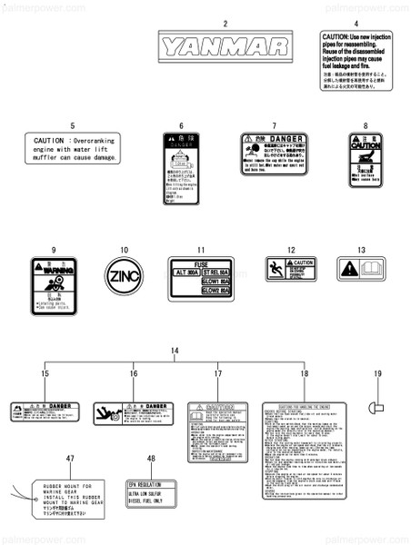 Order YANMAR 128790-07750 Label,Ultra Low Sulf