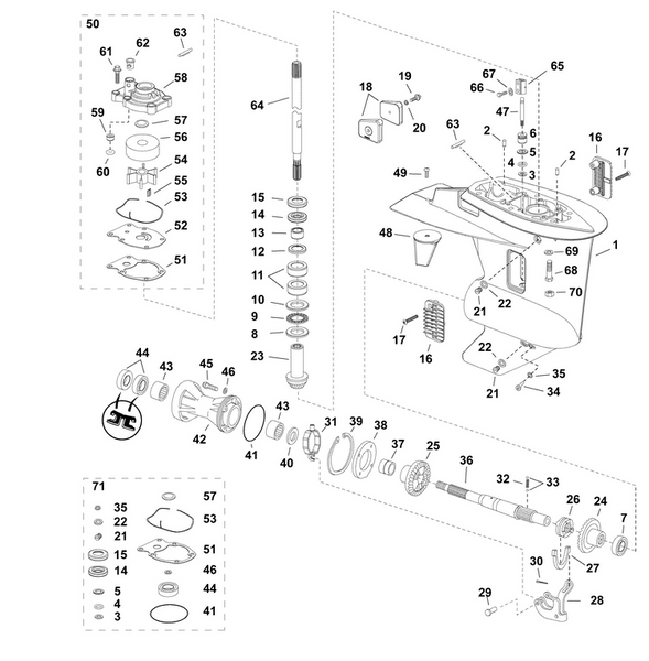 EVINRUDE-JOHNSON 5009352 Gearcase Assembly, Complete | Blue Models