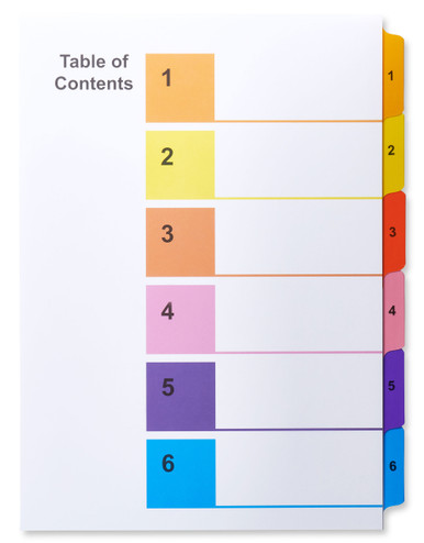 A4 1-6 Multi-Color Tabs