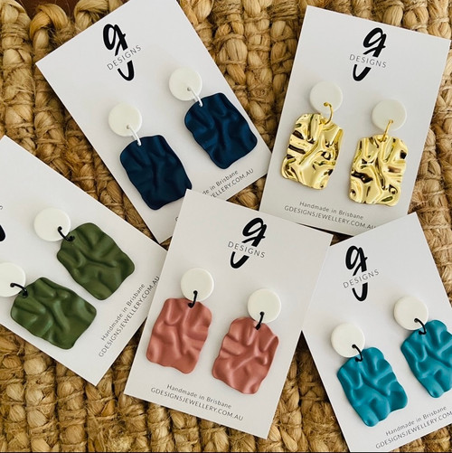 Statement Earrings - Rippled Metal - Rectangles - Your Choice 