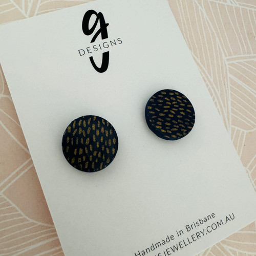 Mega Stud Earrings - Polymer Clay - Handmade - NAVY CLASSICS - Mega Size - Navy/Gold