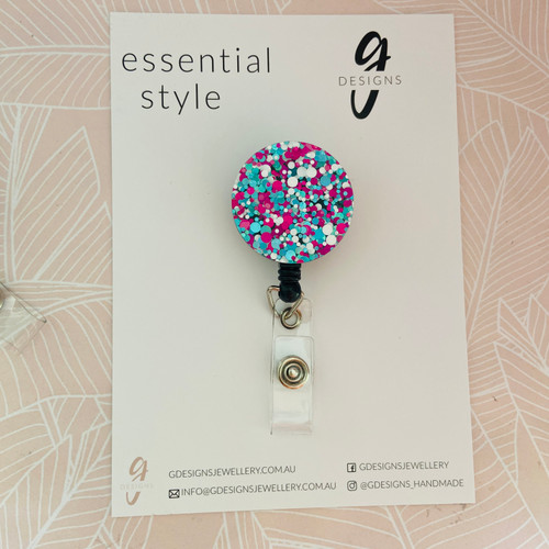Retractable Badge Reel - Acrylic - 'SPRINGSNOW GLITTER'