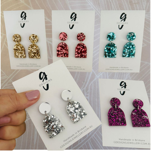 Statement Earrings - Acrylic - Arch - CHUNKY GLITTER - You Choose Colour