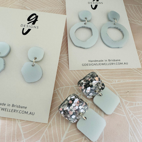 Statement Earrings - Acrylic - BLUE PEARL - You Choose Shape