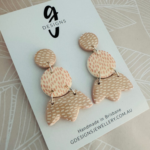  Statement Earrings - 'STRAWBERRY CREAM' - Polymer Clay - Pale Pink/White - Dangle - Trios