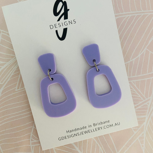 Statement Earrings - Acrylic - 'RETRO LILAC PURPLE' - Trapezoid - Matte