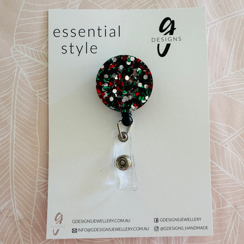 Retractable Badge Reel - Acrylic - 'CHRISTMAS CHEER GLITTER'