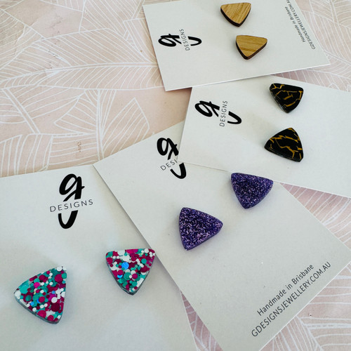 MEGA Stud Earrings - Acrylic - Rounded Triangle - You Choose Colour