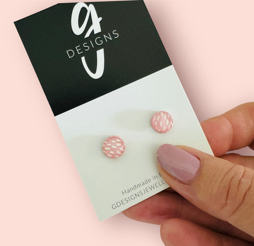 Kids Stud Earrings - Clay - 'DASHES' - Musk Pink/White - Mini Mini Size 